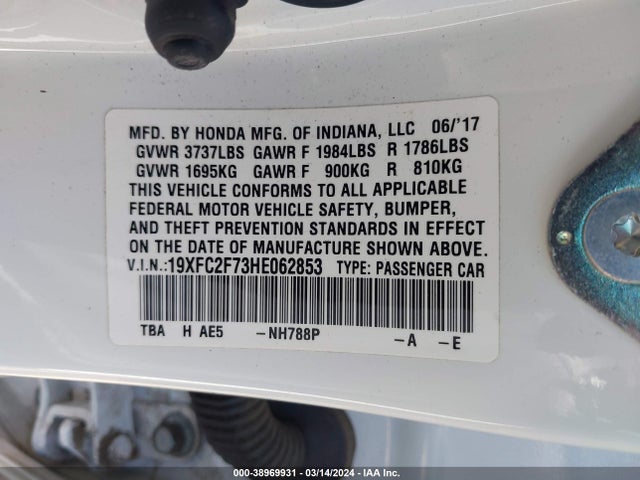 Honda CIVIC EX 2017 19XFC2F73HE062853 Image 9