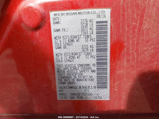 Nissan ROGUE SV 2016 5N1AT2MM3GC896819 Image 9