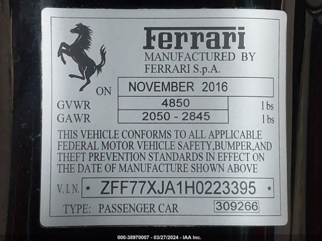 2017 FERRARI CALIFORNIA ZFF77XJA1H0223395 Photo 8