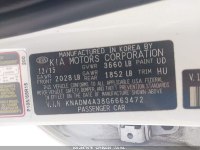 KNADM4A38G6663472 KIA RIO LX
