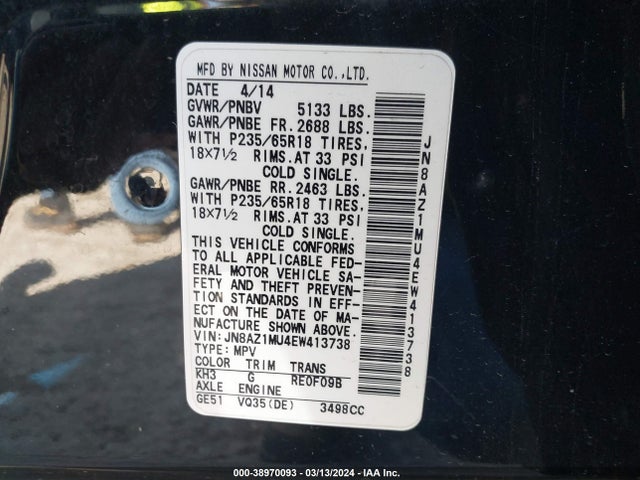 Nissan MURANO S 2014 JN8AZ1MU4EW413738 Image 9