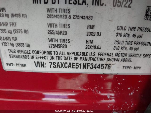 2022 TESLA MODEL X 7SAXCAE51NF344576 Photo 8