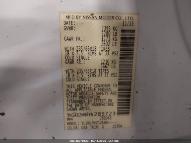 5N1AZ2MH8FN285723 Nissan MURANO S