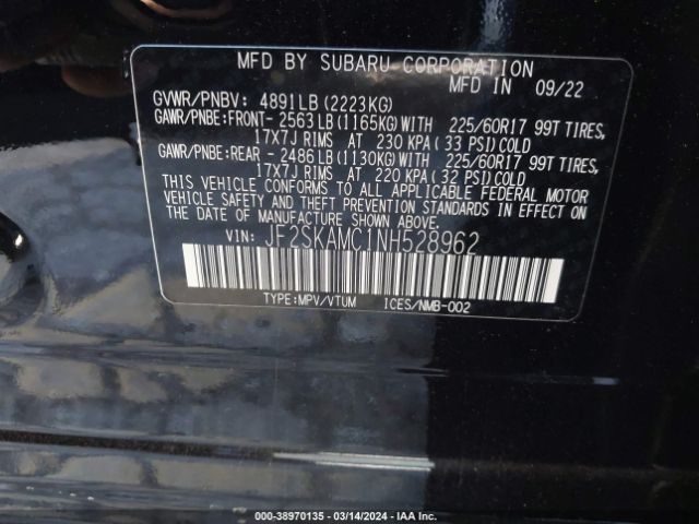 JF2SKAMC1NH528962 Subaru Forester Wilderness