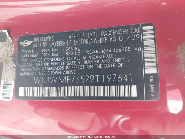 2009 MINI COOPER S WMWMF73529TT97641 Photo 8