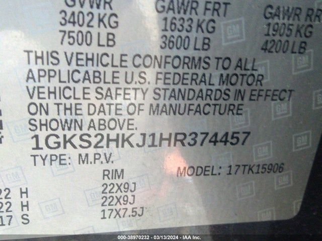 GMC YUKON XL DENALI 2017 1GKS2HKJ1HR374457 Image 9