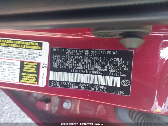 Toyota CAMRY LE 2020 4T1C11AK8LU366667 Image 9