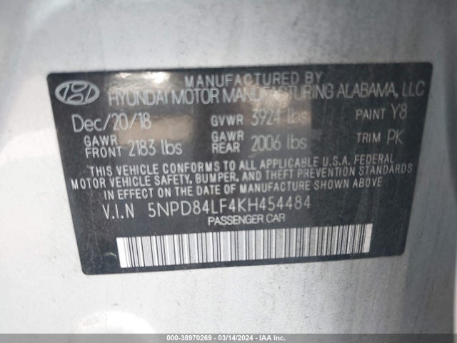 Hyundai ELANTRA SEL 2019 5NPD84LF4KH454484 Image 9