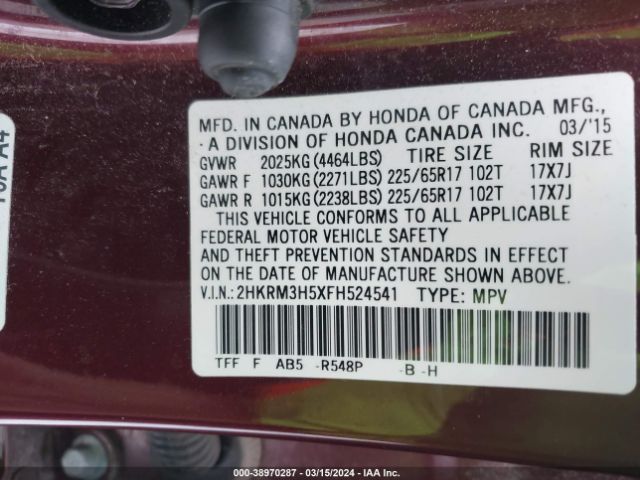 2HKRM3H5XFH524541 Honda CR-V EX