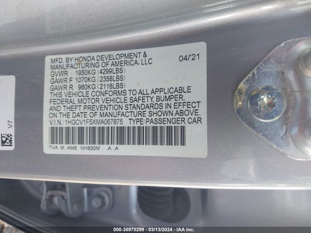 Honda Accord Ex-l 2021 1HGCV1F5XMA067875 Image 9