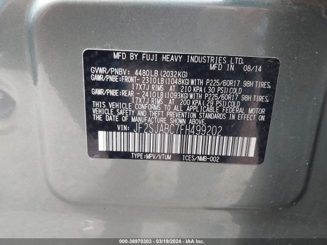 Subaru Forester 2.5i 2015 JF2SJABC7FH499202 Image 9