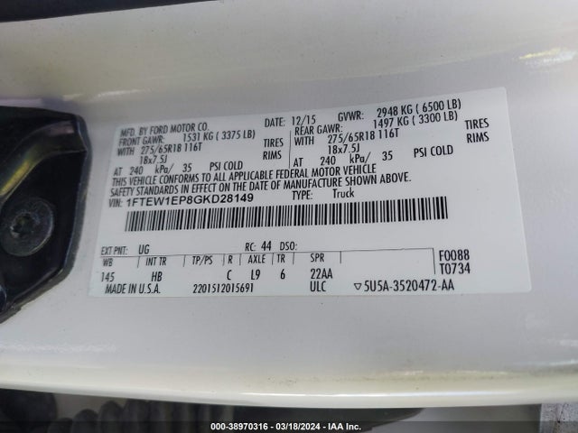 Ford F-150 Lariat 2016 1FTEW1EP8GKD28149 Image 9