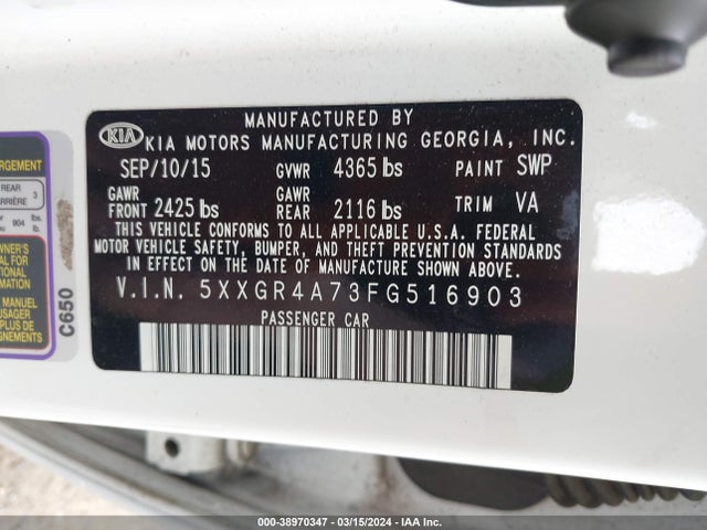 KIA OPTIMA SX 2015 5XXGR4A73FG516903 Image 9