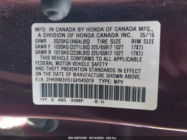 Honda CR-V EX 2016 2HKRM3H51GH545019 Image 9