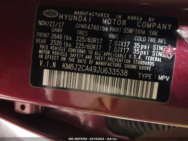 Hyundai TUCSON SE 2018 KM8J2CA49JU633538 Image 9