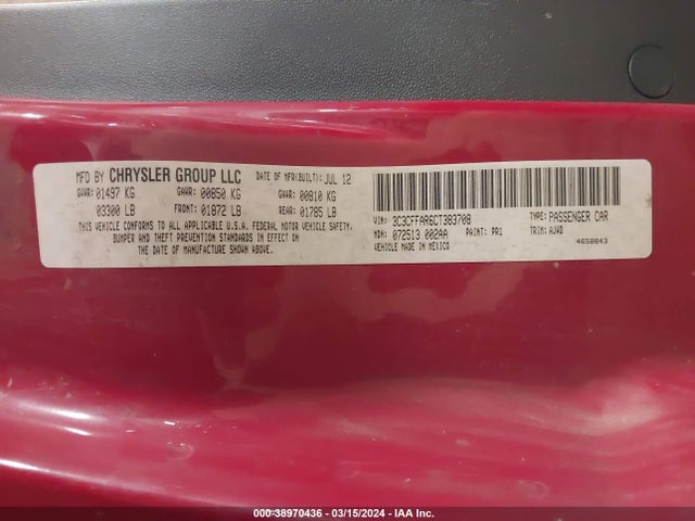 2012 FIAT 500 3C3CFFAR6CT383708 Photo 8