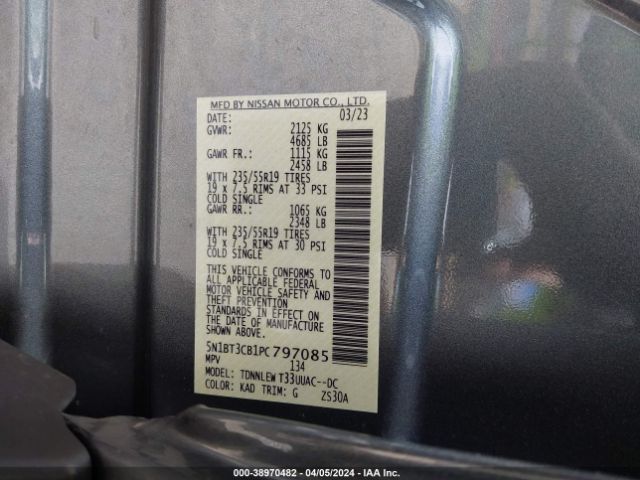 5N1BT3CB1PC797085 Nissan Rogue Sl Intelligent Awd