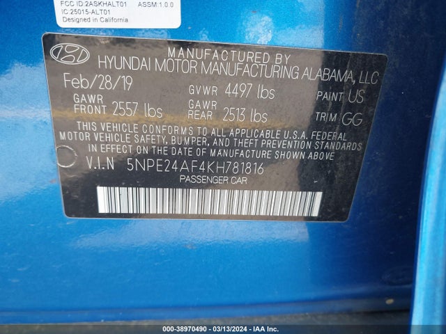 Hyundai SONATA SE 2019 5NPE24AF4KH781816 Image 9