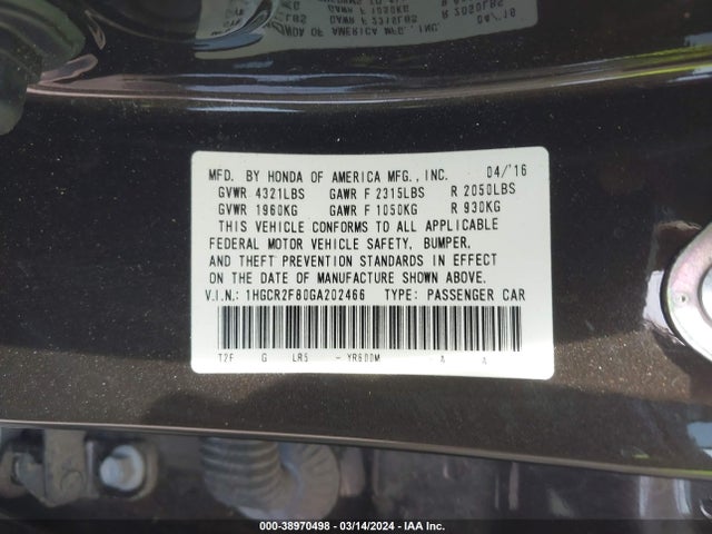 Honda Accord Ex-l 2016 1HGCR2F80GA202466 Image 9