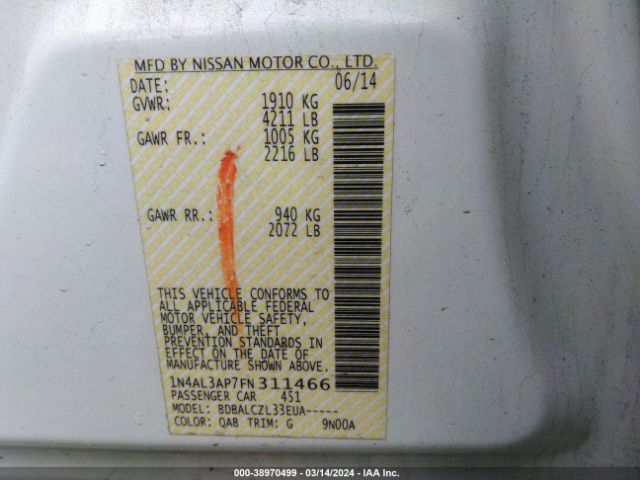 1N4AL3AP7FN311466 Nissan Altima 2.5/2.5 S/2.5 Sl/2.5 Sv
