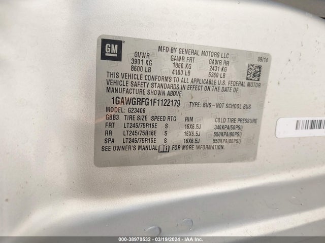 Chevrolet Express 2500 Lt 2015 1GAWGRFG1F1122179 Image 9