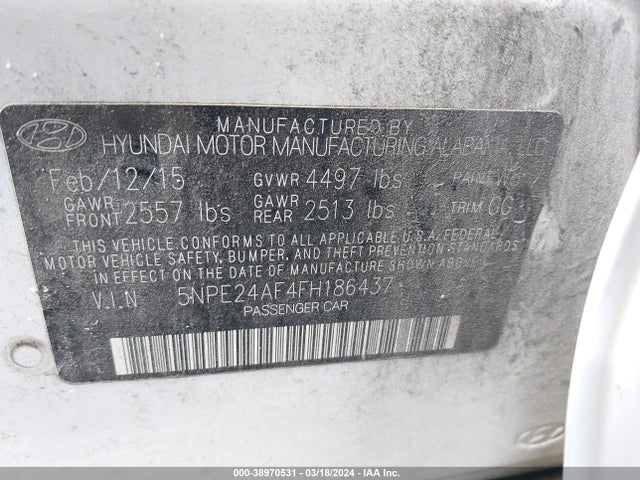 Hyundai SONATA SE 2015 5NPE24AF4FH186437 Image 9