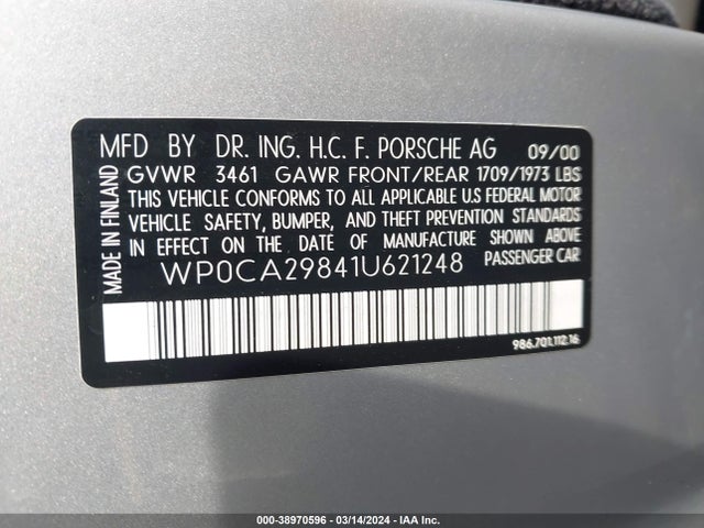 2001 PORSCHE BOXSTER WP0CA29841U621248 Photo 8