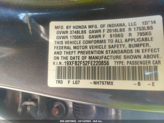 Honda Civic Lx 2015 19XFB2F52FE220856 Image 9