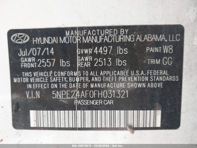 Hyundai SONATA SE 2015 5NPE24AF0FH031321 Image 9
