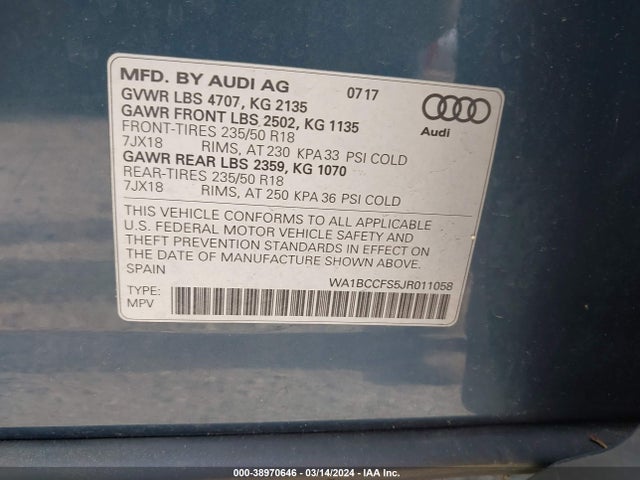 WA1BCCFS5JR011058 Audi Q3 2.0t Premium/2.0t Sport Premium