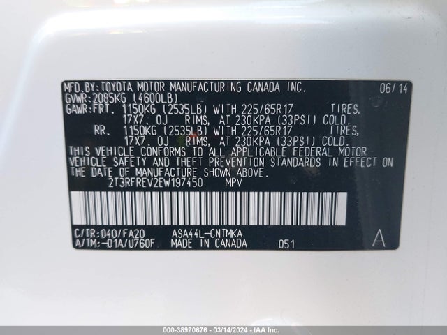 Toyota Rav4 Xle 2014 2T3RFREV2EW197450 Image 9