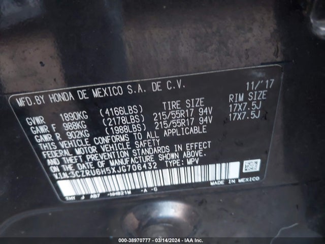 Honda HR-V EX 2018 3CZRU6H5XJG706432 Image 9