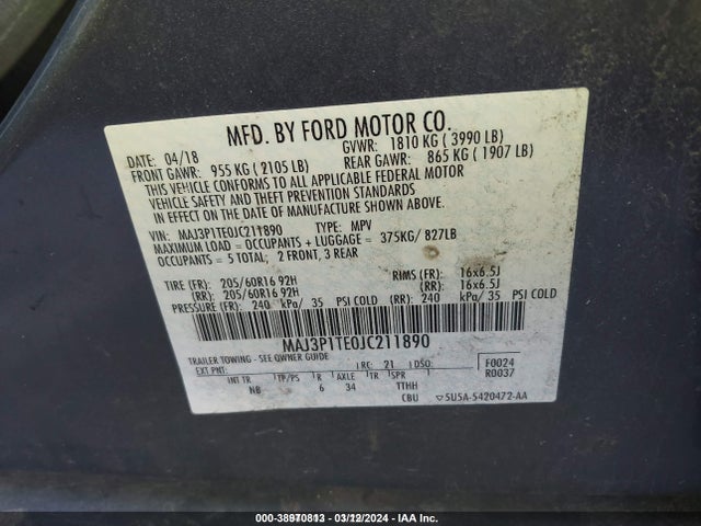 Ford Ecosport Se 2018 MAJ3P1TE0JC211890 Image 9