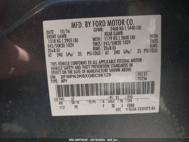 Ford Edge Titanium 2016 2FMPK3K8XGBC56129 Image 9