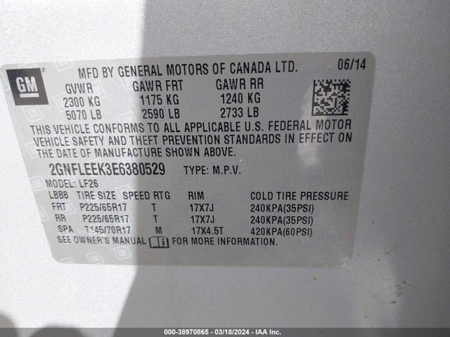 Chevrolet EQUINOX LS 2014 2GNFLEEK3E6380529 Image 9