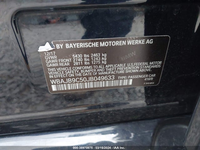 BMW M550i Xdrive 2018 WBAJB9C50JB049633 Image 9