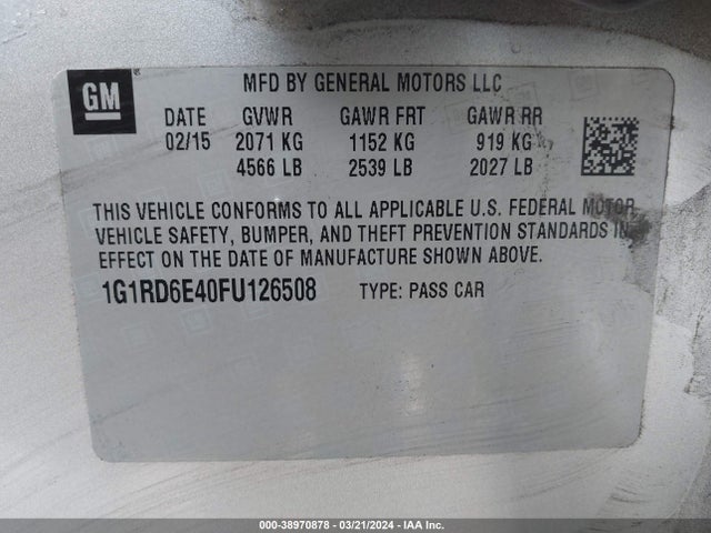 Chevrolet Volt 2015 1G1RD6E40FU126508 Image 9
