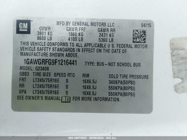 1GAWGRFG9F1216441 Chevrolet Express 2500 Lt