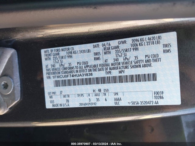 Ford ESCAPE S 2017 1FMCU0F74HUA31838 Image 9