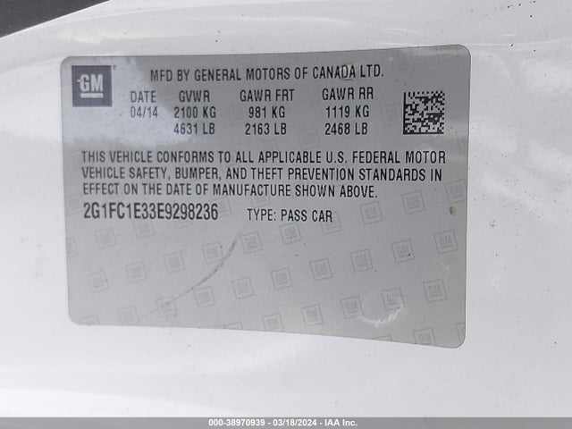 Chevrolet Camaro 2lt 2014 2G1FC1E33E9298236 Image 9
