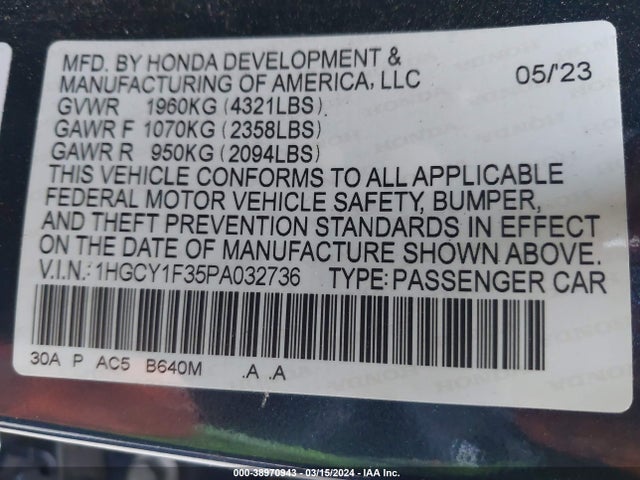 Honda ACCORD EX 2023 1HGCY1F35PA032736 Image 9