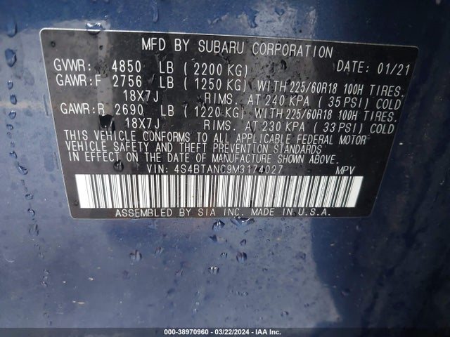 4S4BTANC9M3174027 Subaru Outback Limited