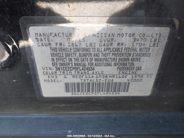 Nissan Versa Note S (sr)/s Plus/sl/sr/sv 2015 3N1CE2CP5FL424534 Image 9