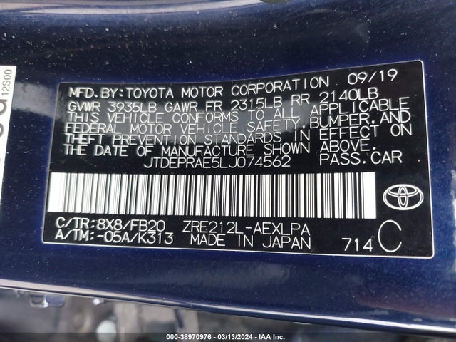 Toyota COROLLA LE 2020 JTDEPRAE5LJ074562 Image 9