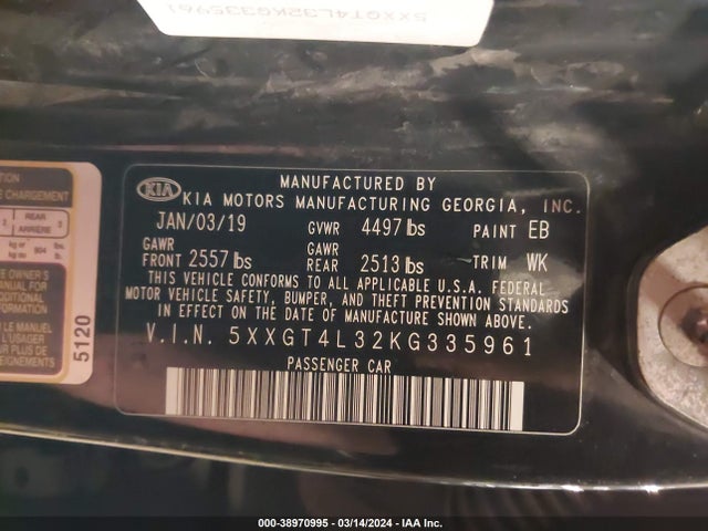 KIA Optima Lx 2019 5XXGT4L32KG335961 Image 9