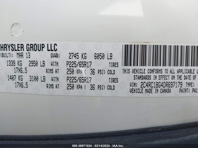 2013 CHRYSLER TOWN & COUNTRY TOURING VIN: 2C4RC1BG4DR697179