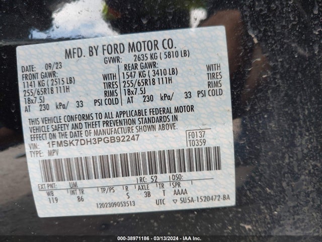 Ford EXPLORER XLT 2023 1FMSK7DH3PGB92247 Image 9