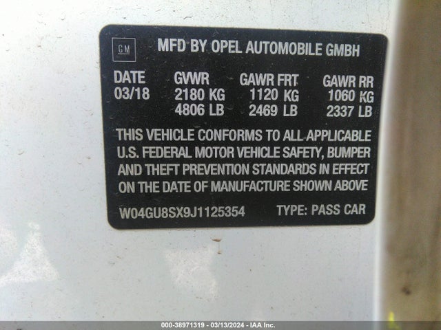 W04GU8SX9J1125354 Buick Regal Tourx Preferred