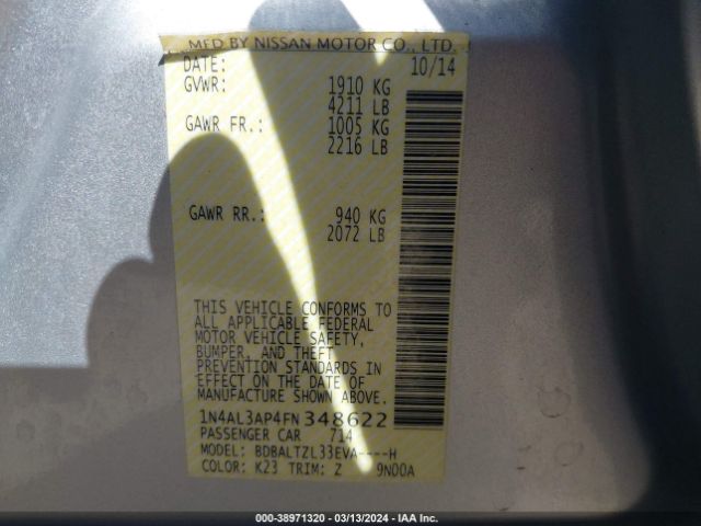 1N4AL3AP4FN348622 Nissan Altima 2.5 Sl