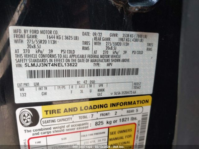 5LMJJ3NT4NEL13822 Lincoln Navigator Standard L